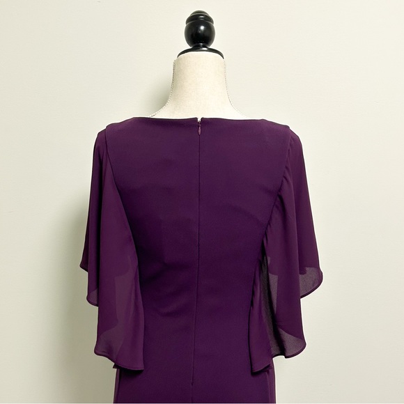 DKNY Wine Purple Sheer Capelet Butterfly Half Sleeve Short Dress 2 Stretch NWT - Picture 7 of 12